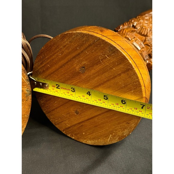 Vintage Sculptural Carved Lamps Pair / Mid-Century / Tribal / Folk Art Vibe - Picture 12 of 13